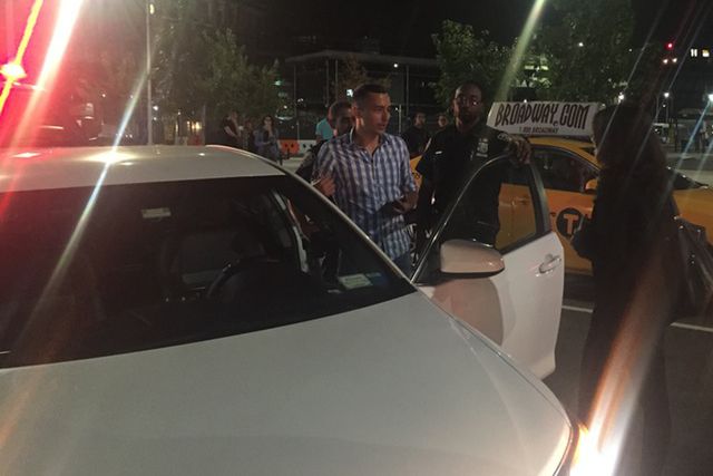 Uber driver Farrukh Rakhmankulov and two NYPD officers who a cyclist says let him get away with assaulting her.